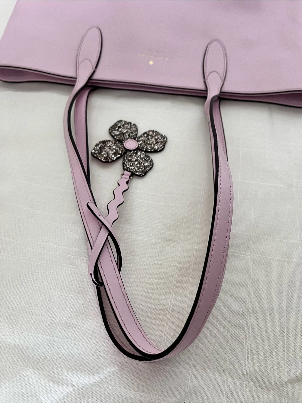Kate Spade Kerri Medium Blossom lavender pink Tote with Rhinestone flower charm